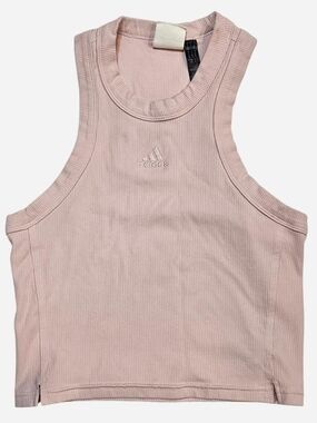 Adidas Light Pink Ribbed Tank Top Large Cropped